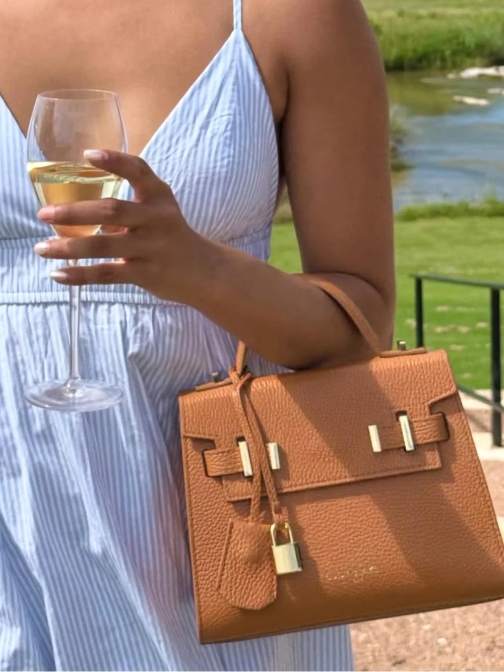 Classic Structured Tan Leather Top-Handle Bag